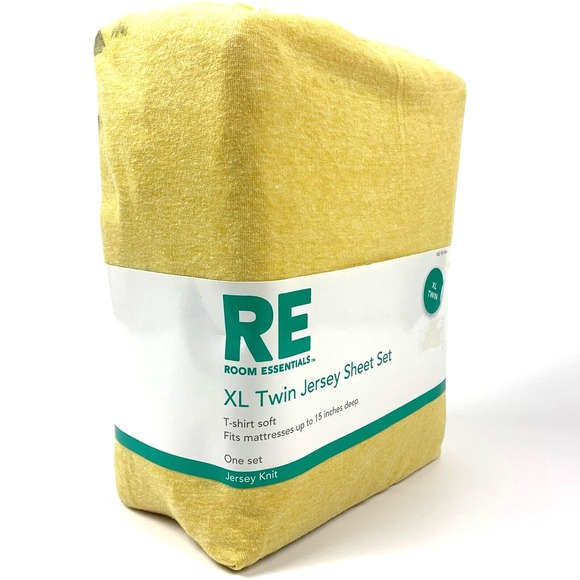 Room Essentials Twin Extra Long Jersey Sheet Set PolyCotton 15" Deep Yellow - Picture 1 of 11